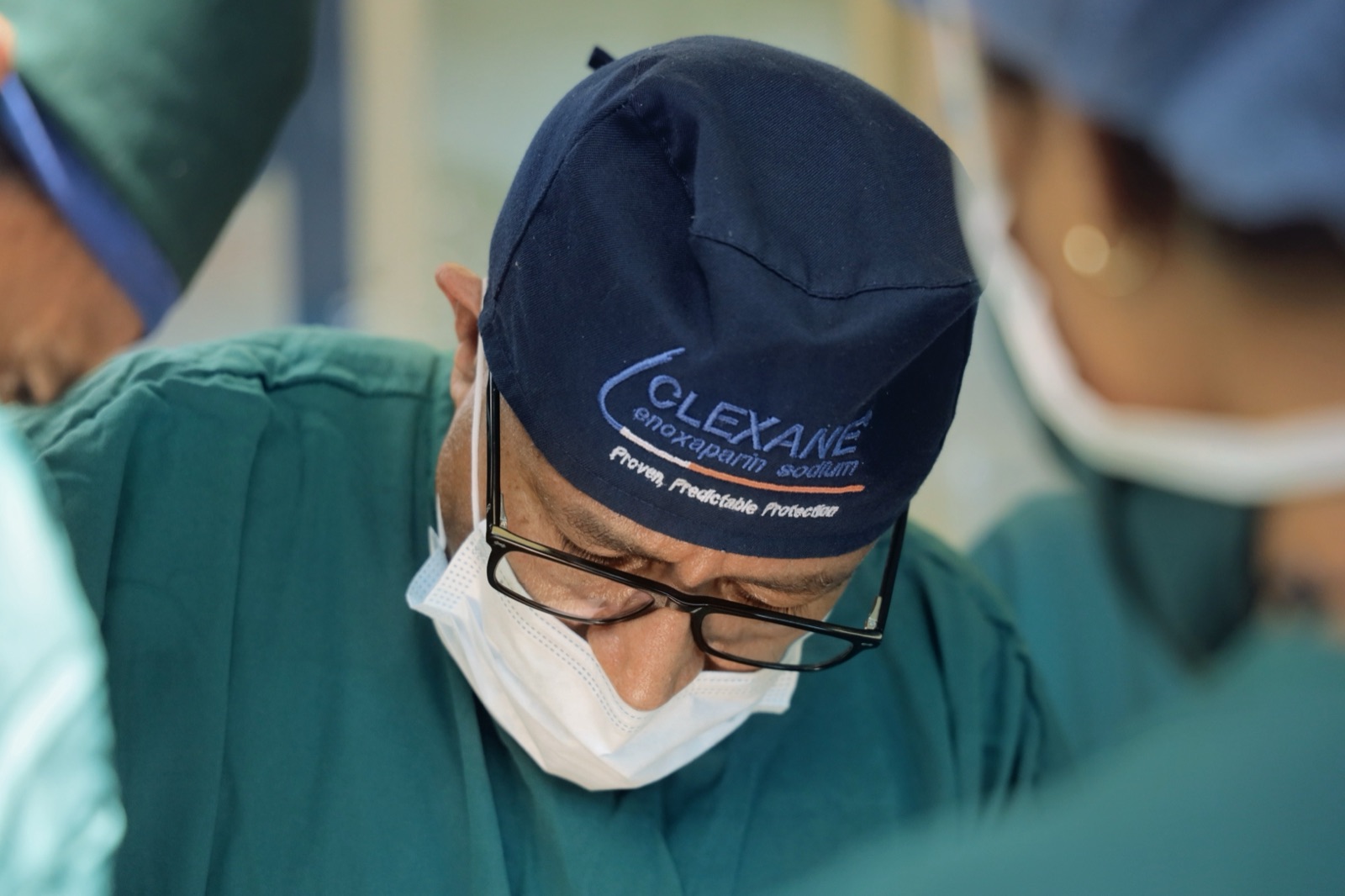 A surgeon concentrating during an operation at Yordanos Hospital